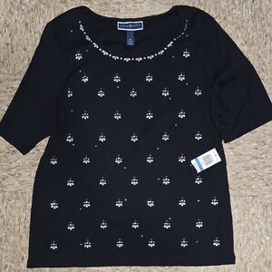 Karen Scott Black Top with Silver Accents